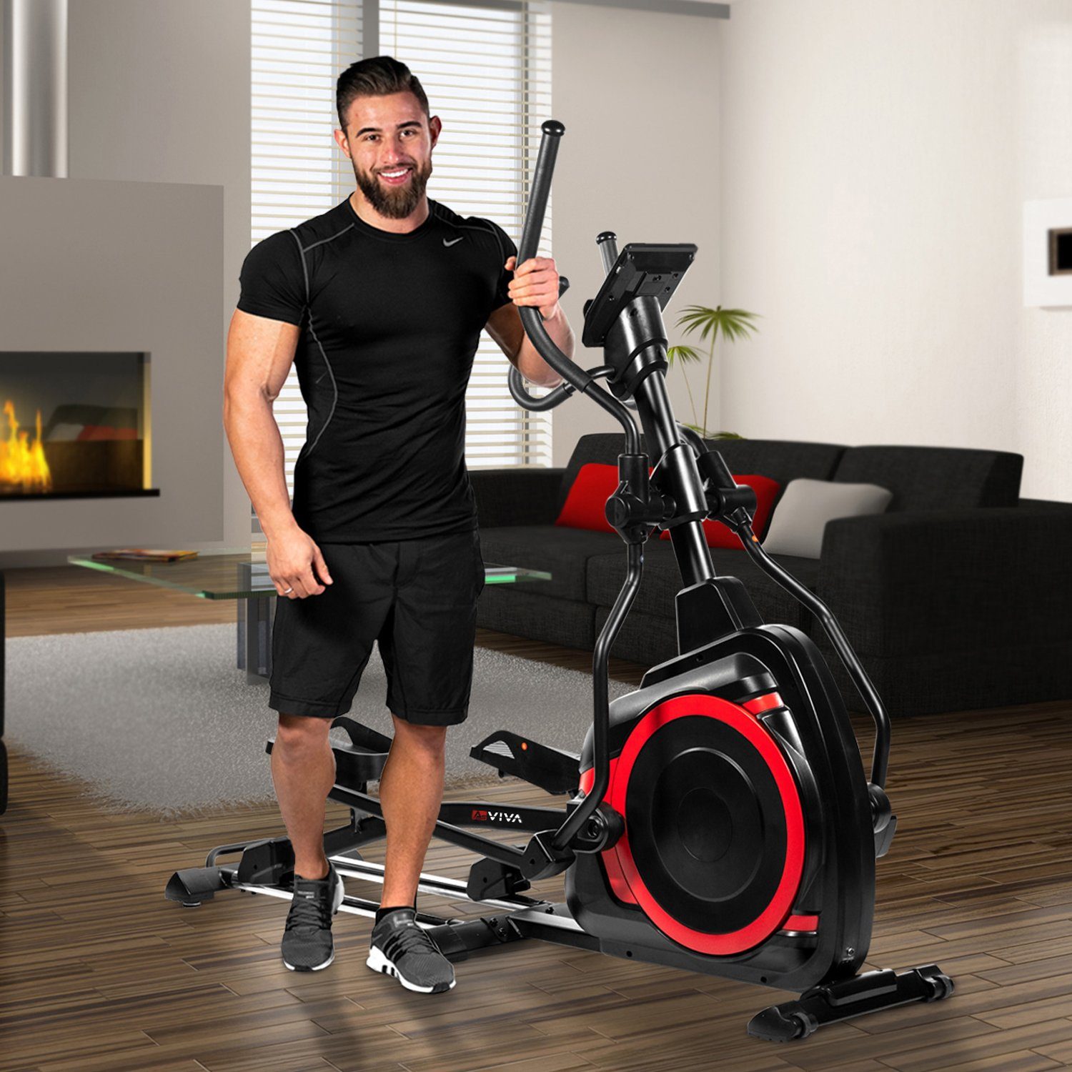 AsVIVA Ellipsentrainer-Ergometer AsVIVA E4 Pro Bluetooth, LED Display mit Tablet- bzw. Smartphonehalterung, App kompatibel