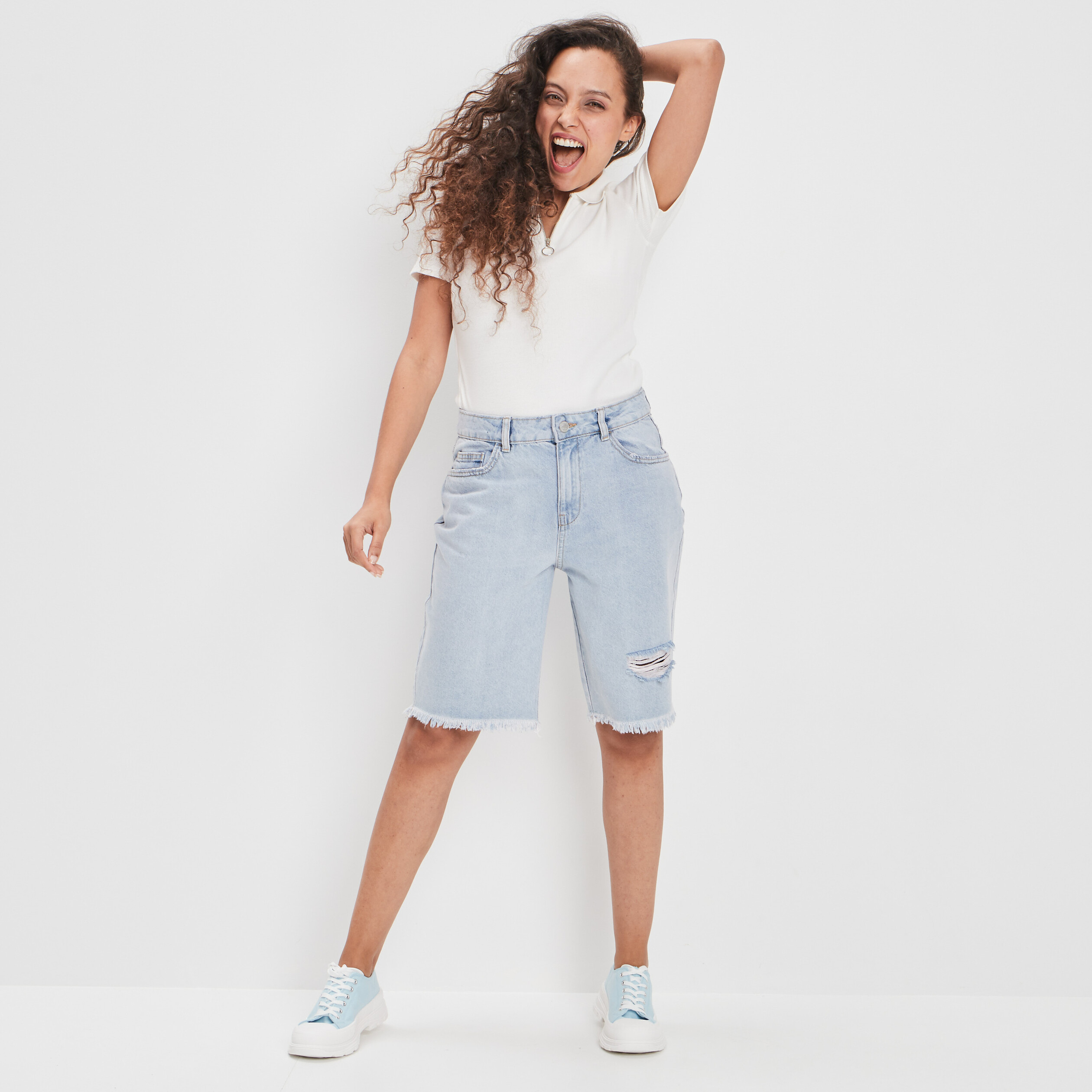 T-shirt col polo zippé ivoire femme | La Halle
