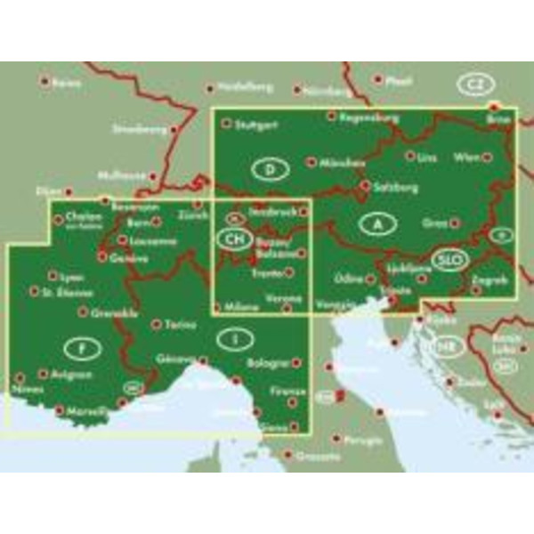 Alpenländer - Österreich - Slowenien - Italien - Schweiz - Frankreich, Autokarte 1:500.000 - Straßenkarte
