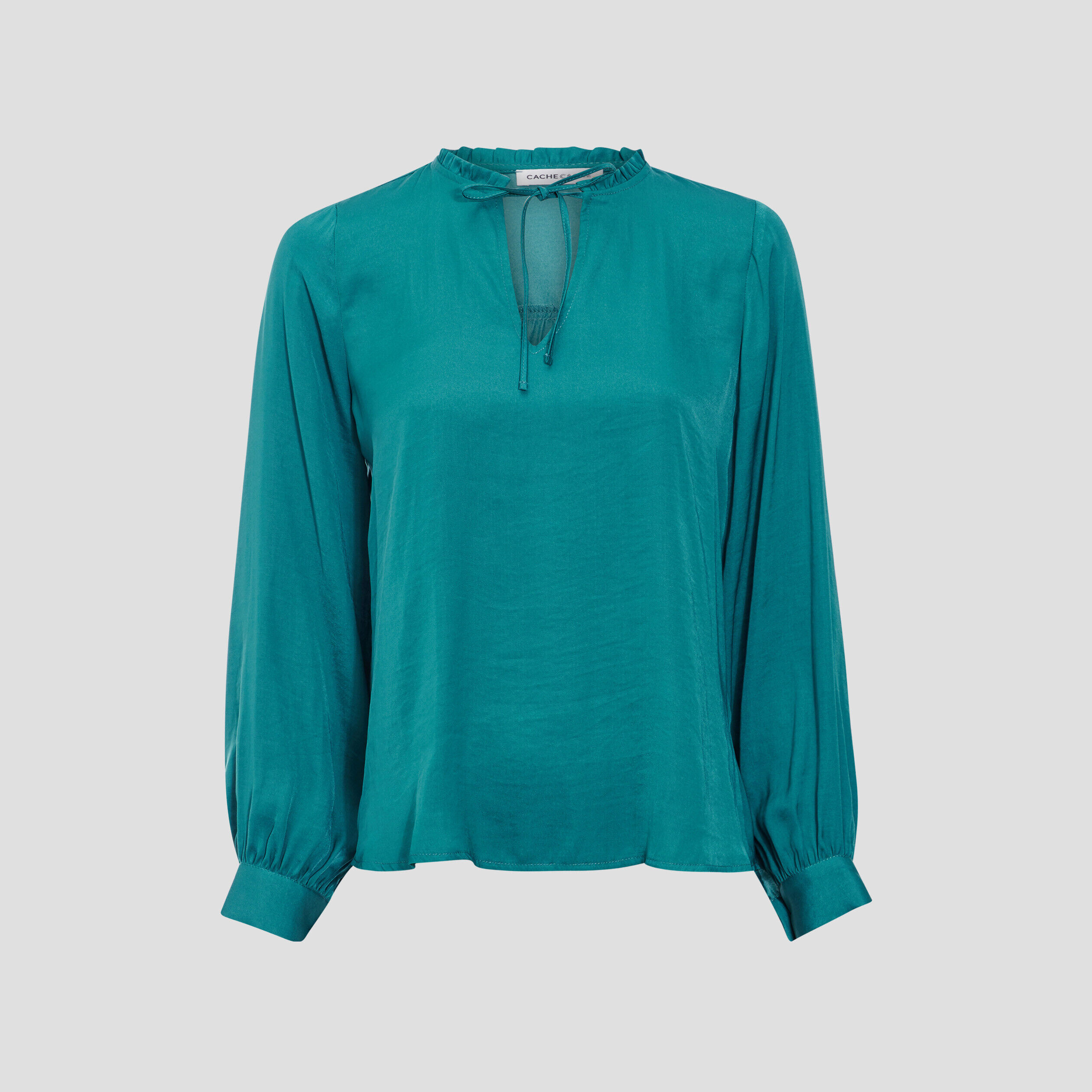 Blouse manches longues satinée vert émeraude femme | Cache Cache