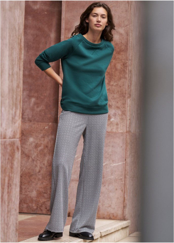 Karierte Jersey-Hose mit Schlitz