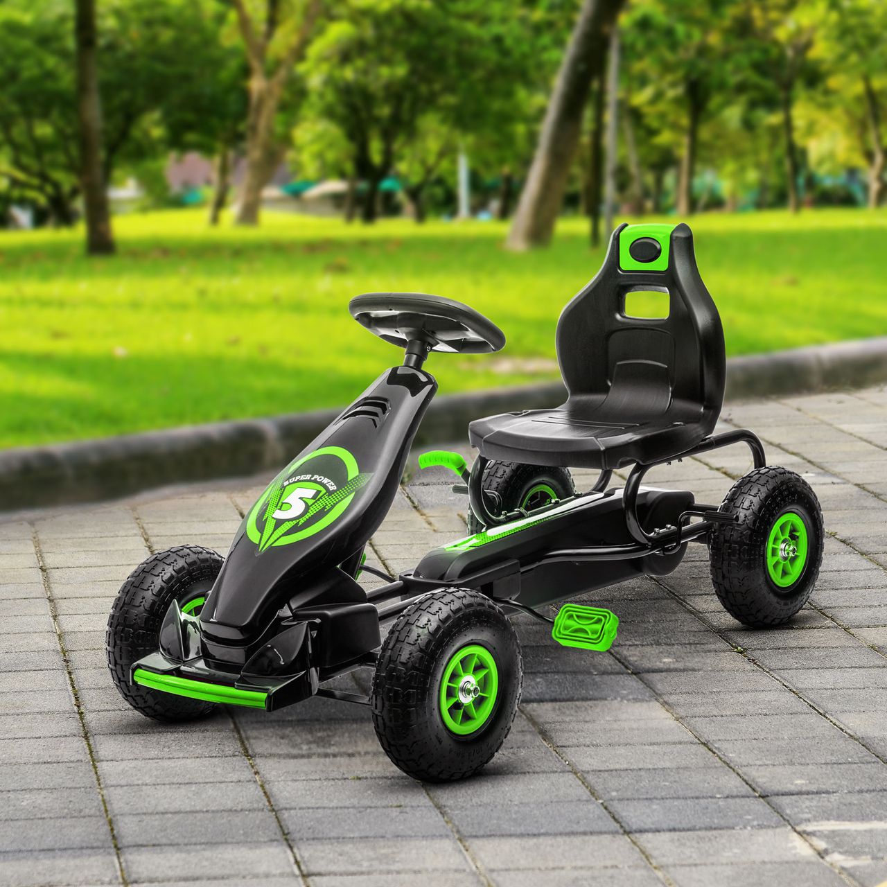 HOMCOM Gokart, Kinderfahrzeug mit Pedal, Tretauto, Outdoor, Grün Schwarz