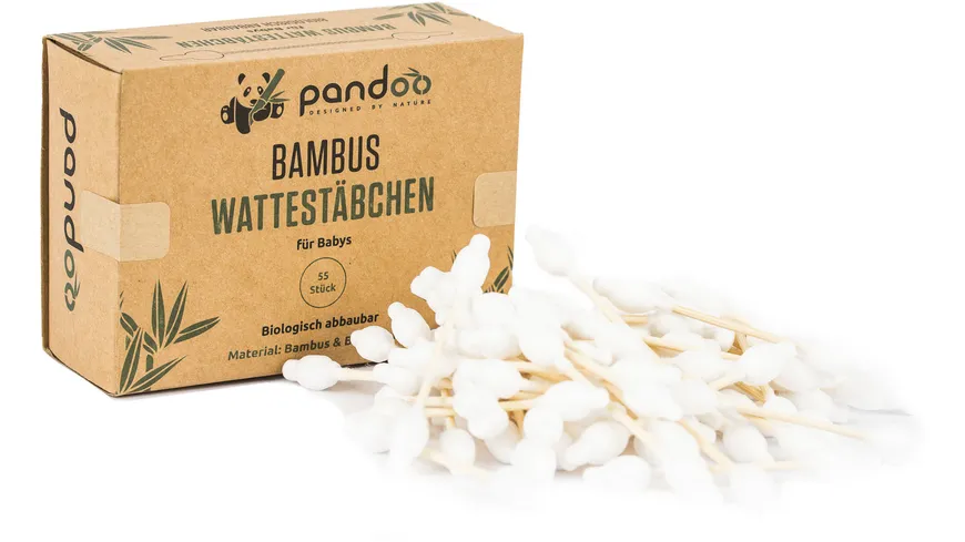 pandoo Bambus-Wattestäbchen für Babys m. Sicherheitskopf