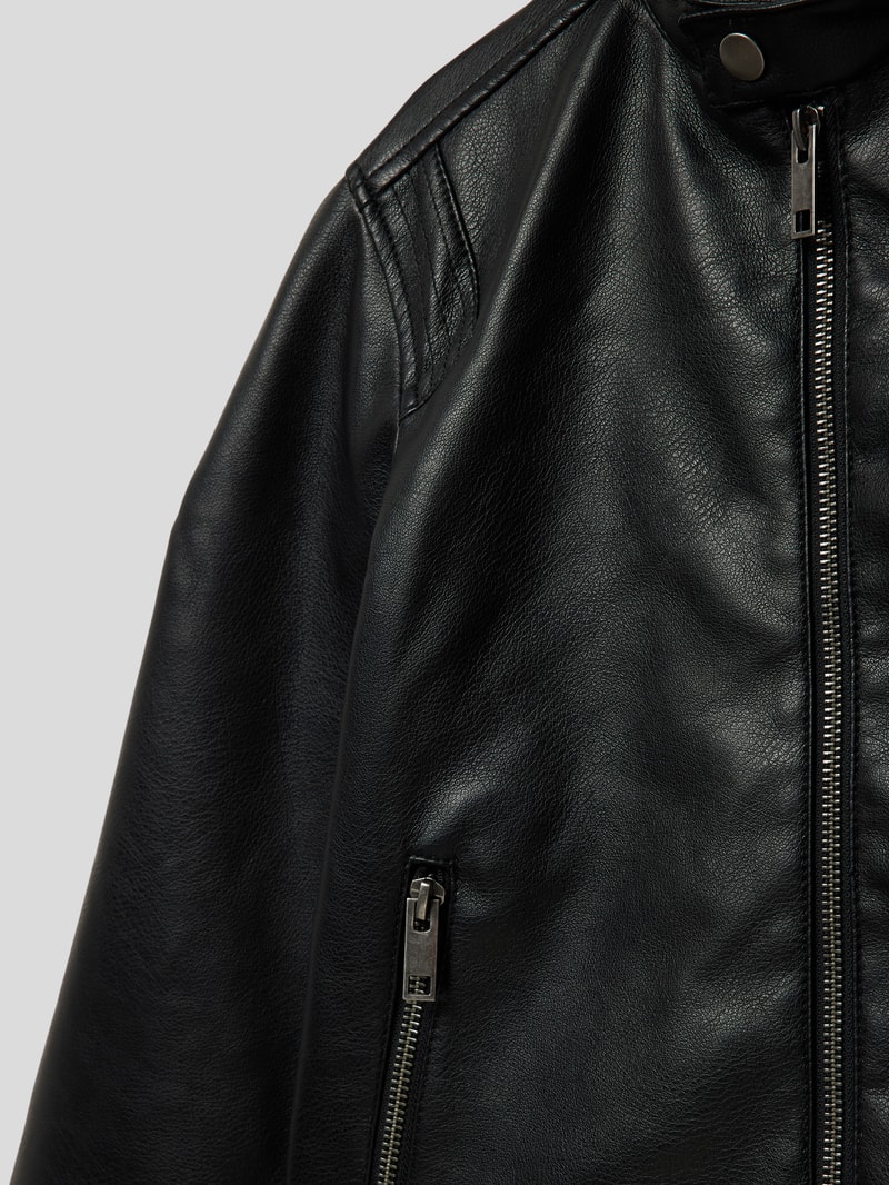 Lederjacke mit Viskose-Anteil Modell 'ROCKY' in schwarz