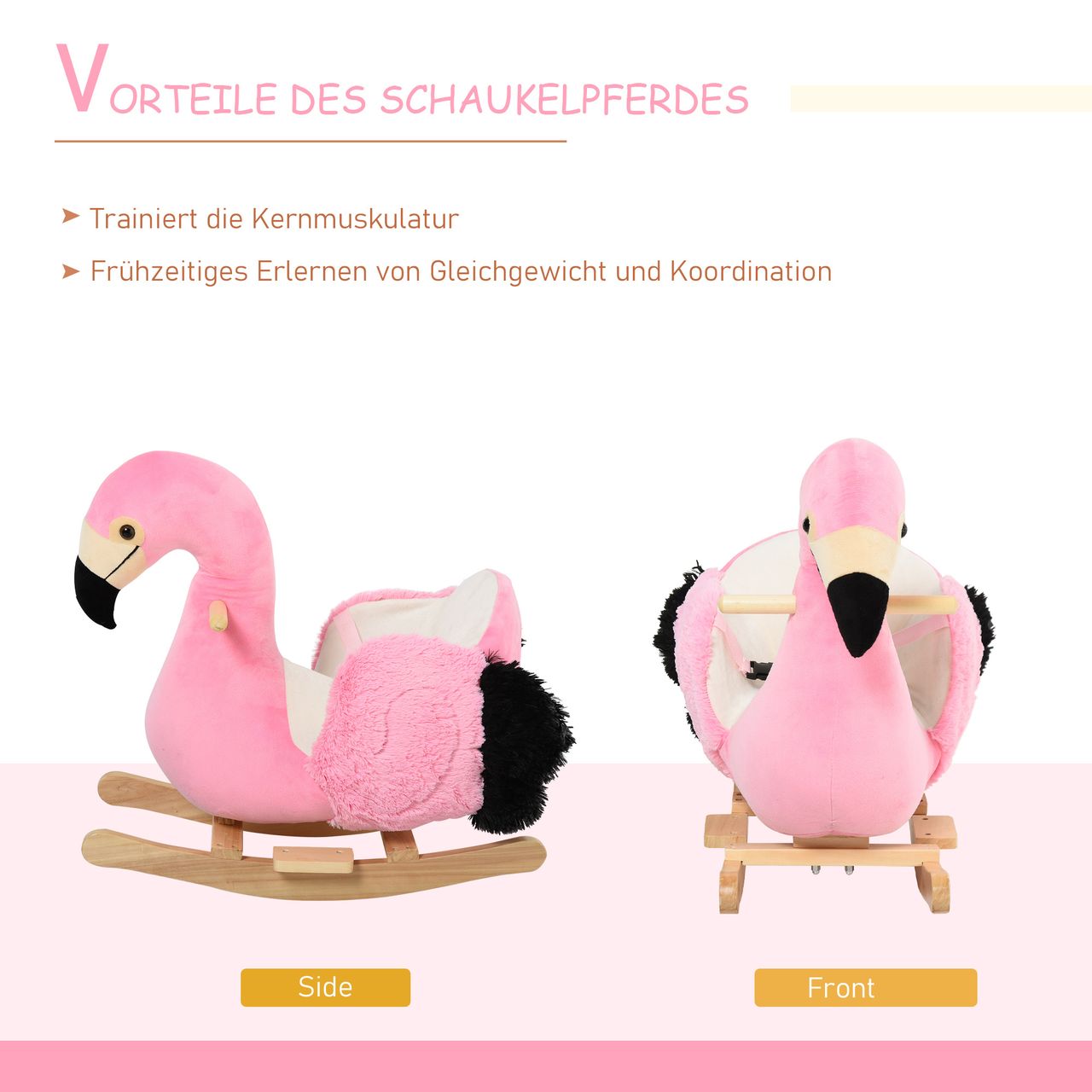 HOMCOM Schaukelpferd Schaukelspielzeug Flamingo mit Sicherheitsgurt Plüsch