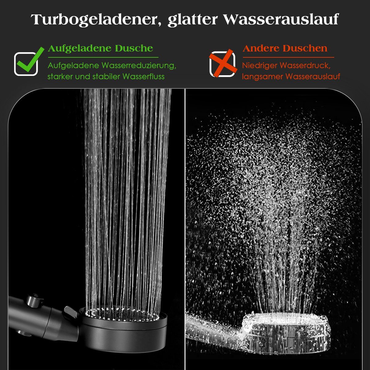 oyajia Handbrause Hochdruck Duschkopf Handbrause Sparduschkopf 5 Strahl Einstellungen, Handbrause Mit Wasserstopp-Taste, Mit Brauseschlauch 1.5m