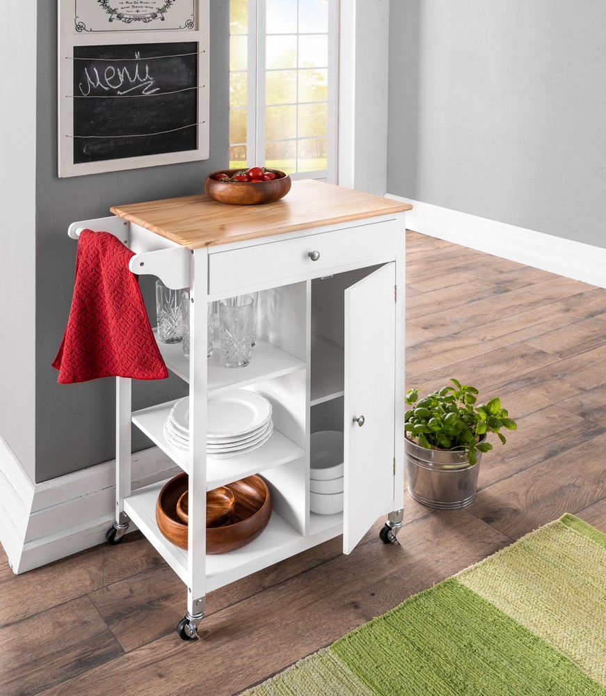 HC Home & Living Küchenwagen mit Schublade, 1 Tür & Ablagen weiß / Sonoma Eiche