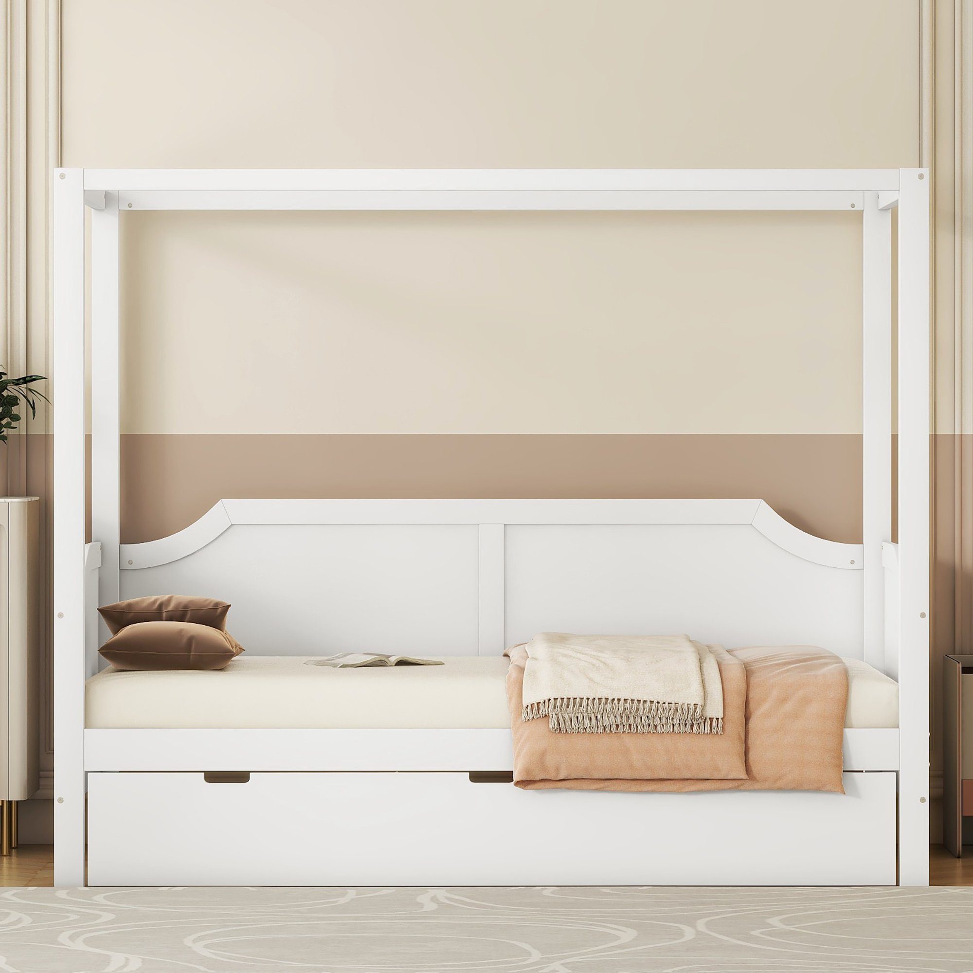 Ulife Himmelbett Kiefer Kinderbett Einzelbett Holzbett mit Schublade, 90 X 200 cm