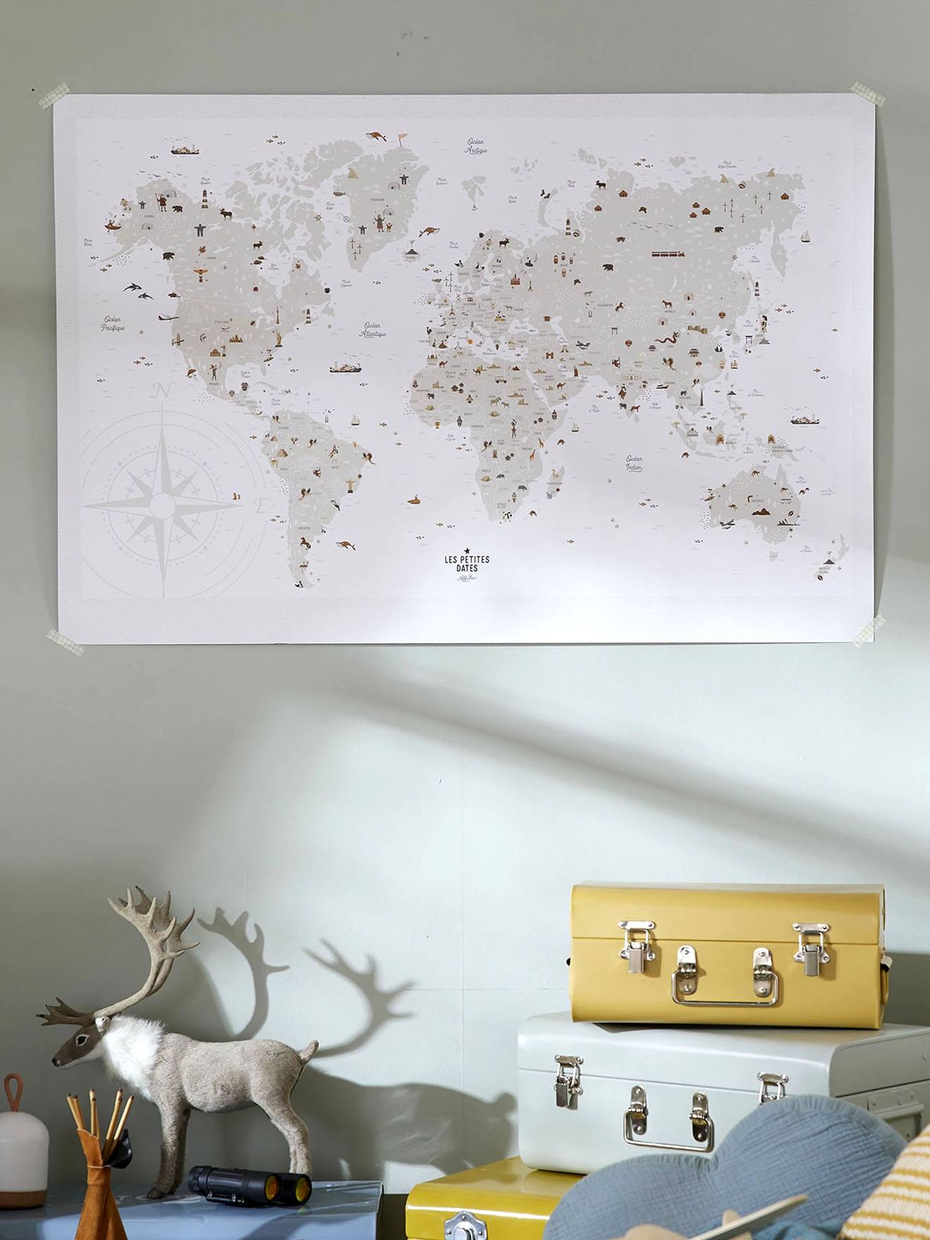 Affiche Carte du Monde LES PETITES DATES marron imprimé