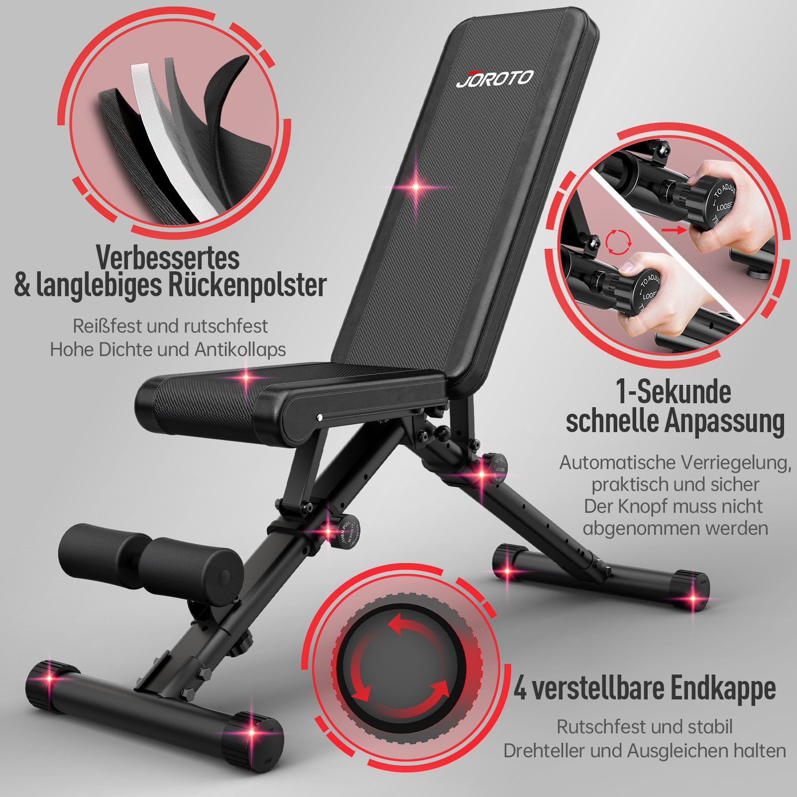JOROTO Hantelbank Verstellbare Klappbare Hantelbank MD35, Trainingsbank mit Ein-Knopf-Faltdesign, 318KG Belastung
