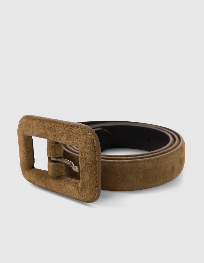 Ceinture beige cuir velours boucle large Femme