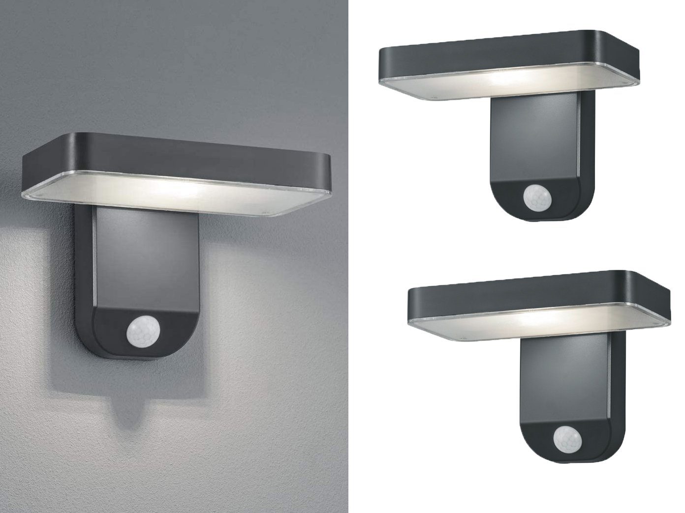 meineWunschleuchte LED Solarleuchte, Bewegungsmelder, LED fest integriert, Warmweiß, 2er-Set Solarlicht Außenbeleuchtung Hauswand mit Bewegungsmelder, IP44
