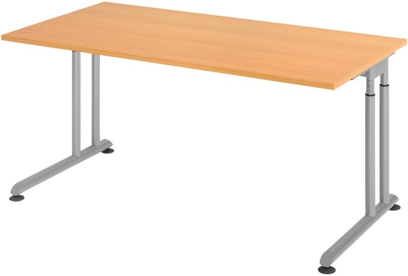 Hammerbacher Höhenverstellbarer Sitz-Stehschreibtisch Rechteckig Metall, Holz Silber C-Fuß 1600 x 800 x 820 mm