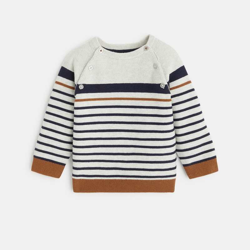 Pull rayé tricot fantaisie bleu bébé garçon