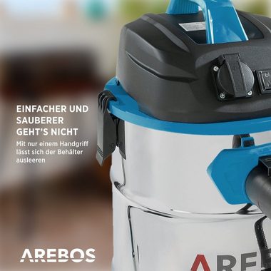 Arebos Industriesauger 1600W, Nass- & Trockensauger, Aschesauger für Kamin & Grill, 2600,00 W, mit und ohne Beutel nutzbar