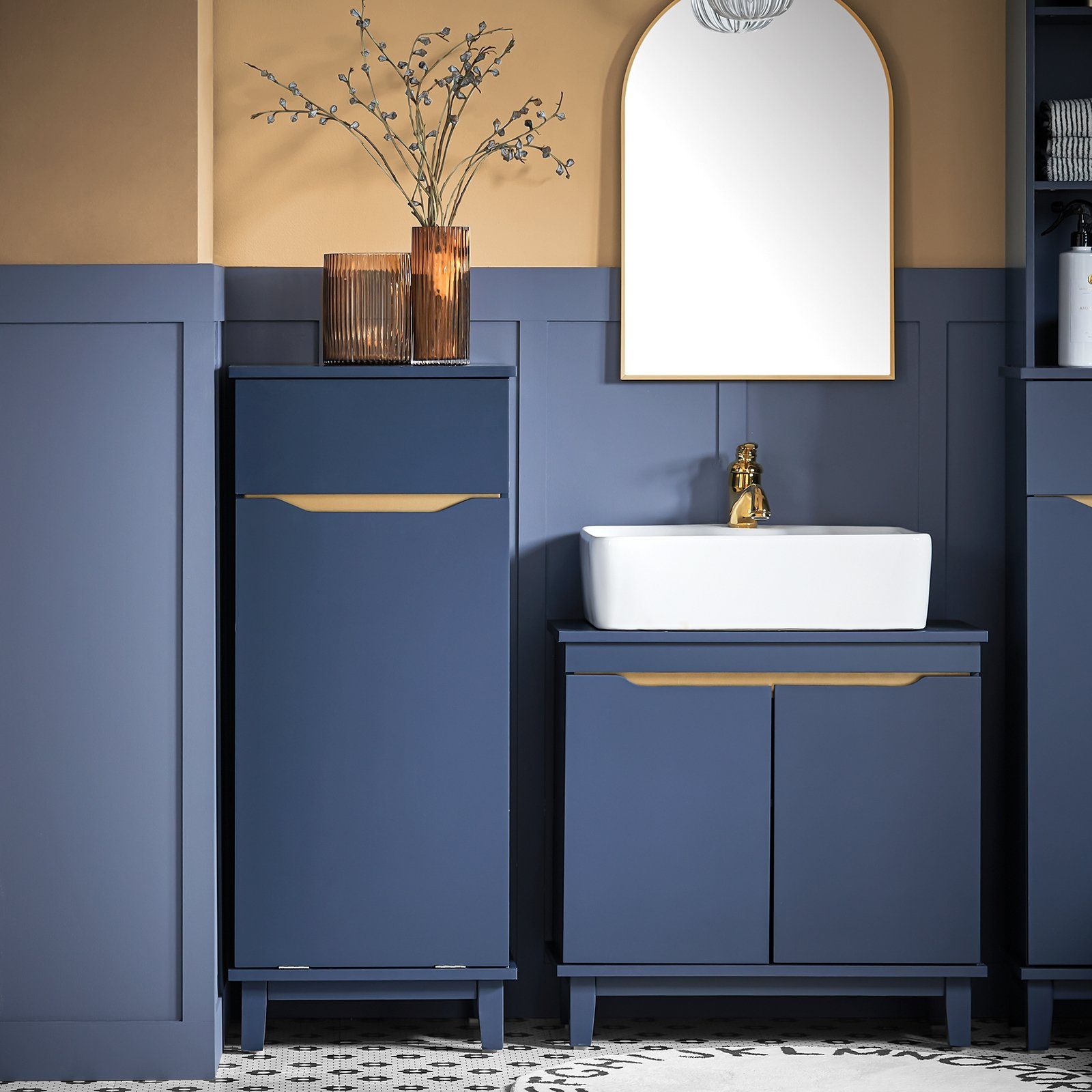 SoBuy Wäscheschrank BZR114 mit ausklappbarem Wäschesack Wäschesammler Wäschekorb Badschrank Blau