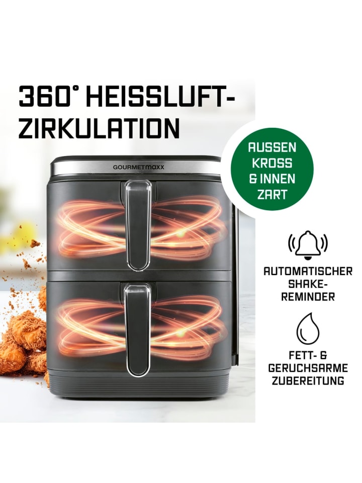 Gourmetmaxx GOURMETmaxx FryUp Vertikale Doppelkammer-Heißluftfritteuse - 10 L - 2800 Watt günstig kaufen onesize