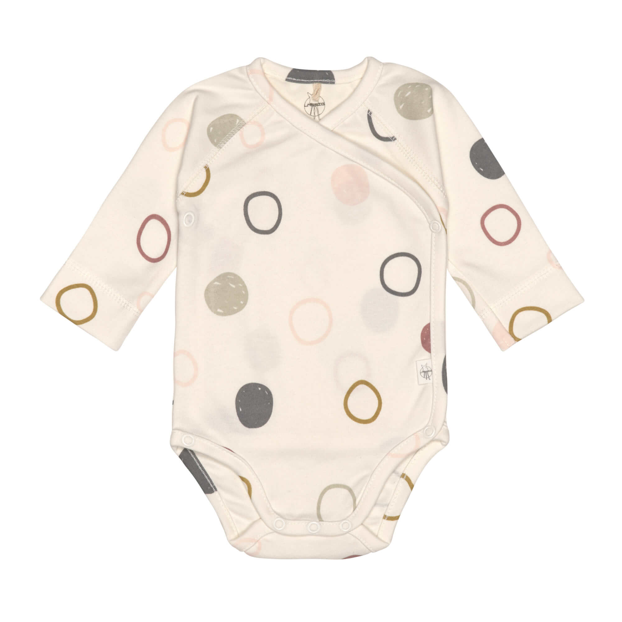 Baby Wickelbody langarm - Bio Baumwolle, Kreise, Beige
