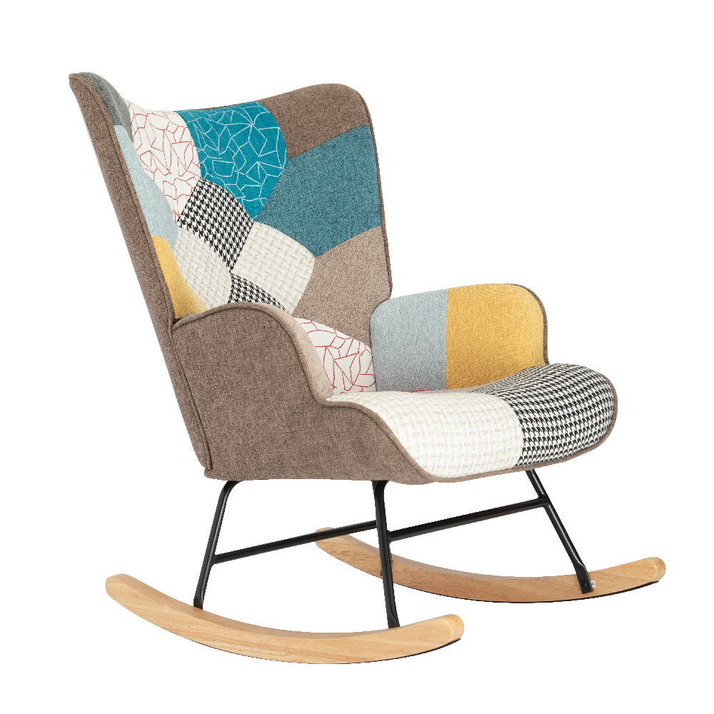 Better Home Skandinavischer Schaukelstuhl Schwingsessel Akzentstuhl CHESTER bis 120 kg, Stoffbezug Patchwork bunt
