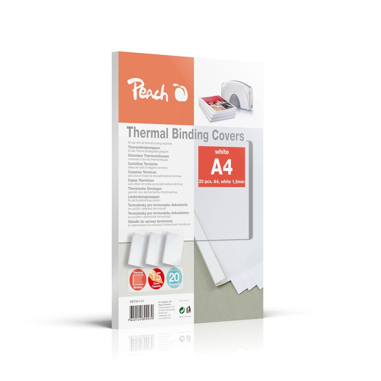 Peach Thermobindemappe weiss für 15 Blätter A4, 20 Stk