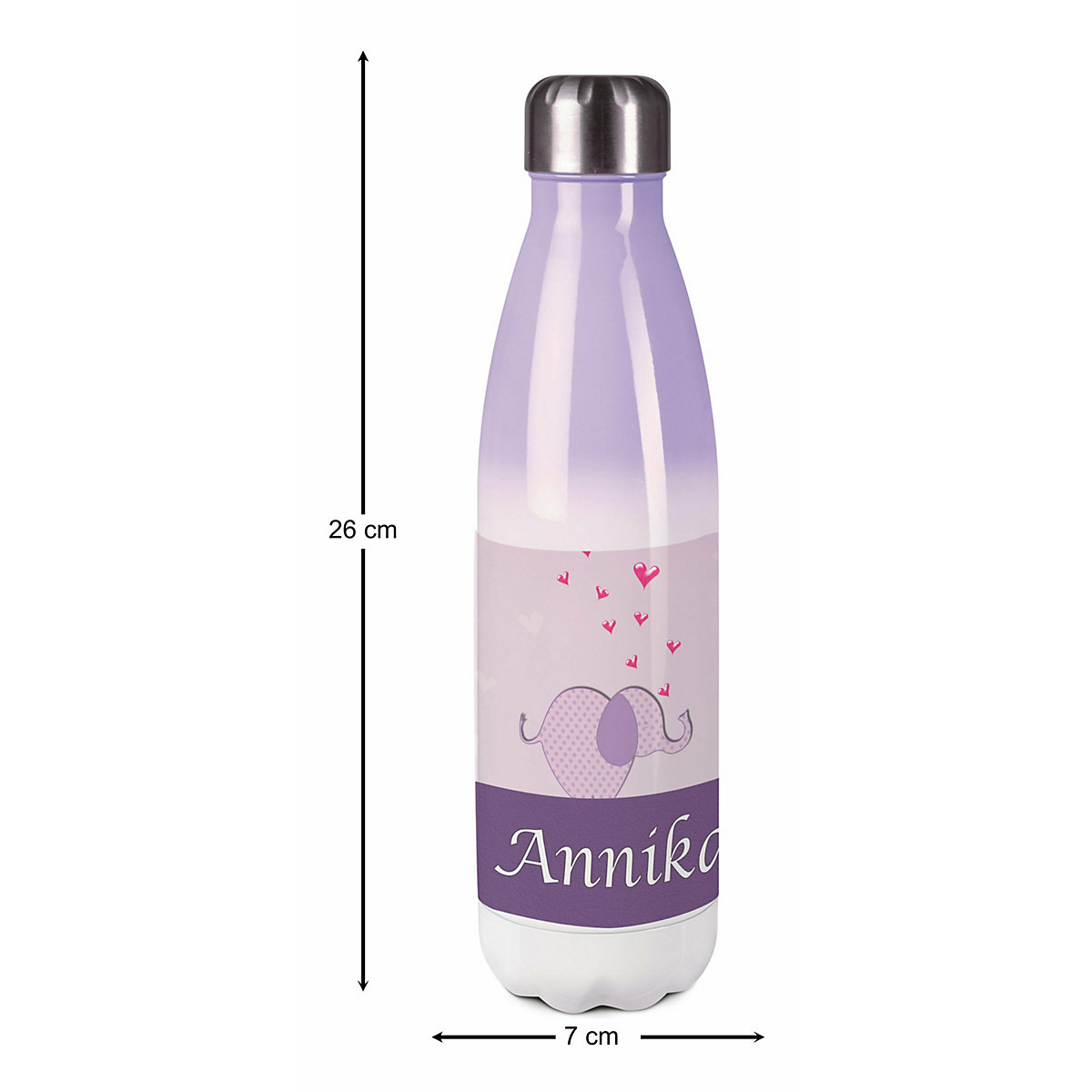 Edelstahl Kinder Thermoflasche / Trinkflasche bunt Elefant Farbe lila Spülmaschinenfest, Auslaufsicher, Bruchfest, Doppelwandig, Für Heißgetränke geeignet, Mit Deckel, Isoliert