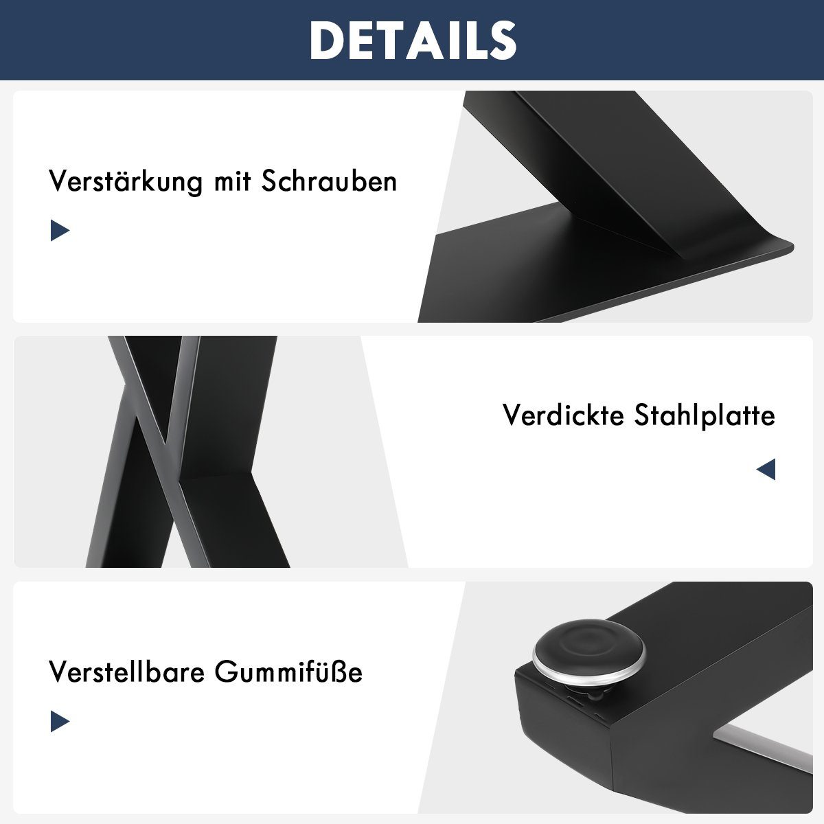 oyajia Tischbein Tischkufen X-Form aus Vierkantprofilen 50x30 mm, Tischgestell Schwarz, 2 Stück mit Schrauben & Bodenschoner, für Esstisch Couchtisch Sitzbank