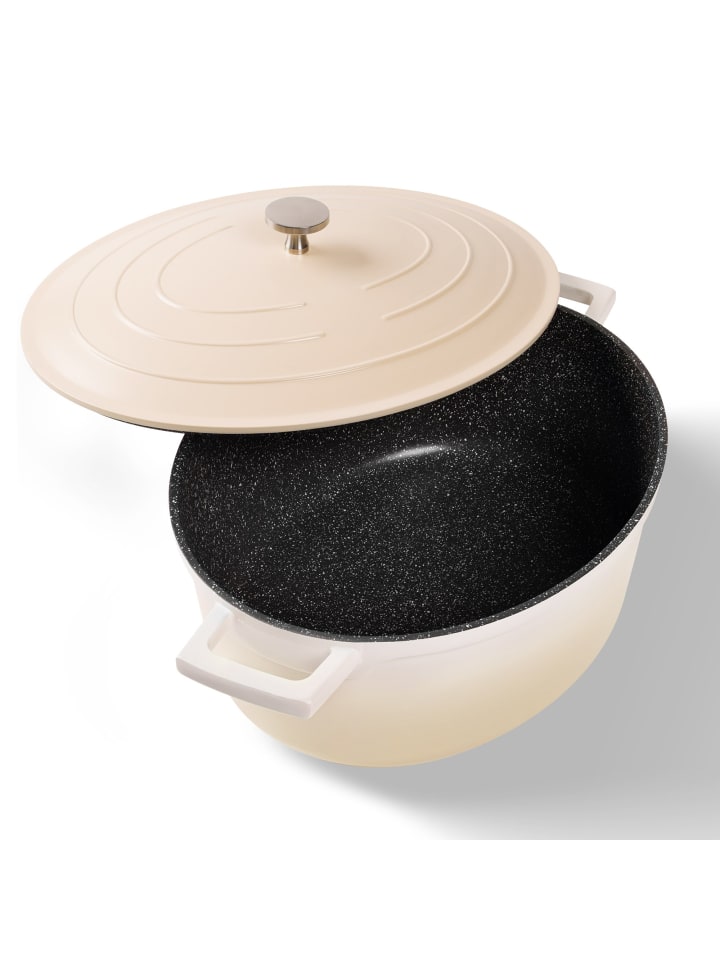 Stoneline Cocotte Bräter Oval 32x25 cm | mit Deckel in Creme günstig kaufen Ø 32 cm