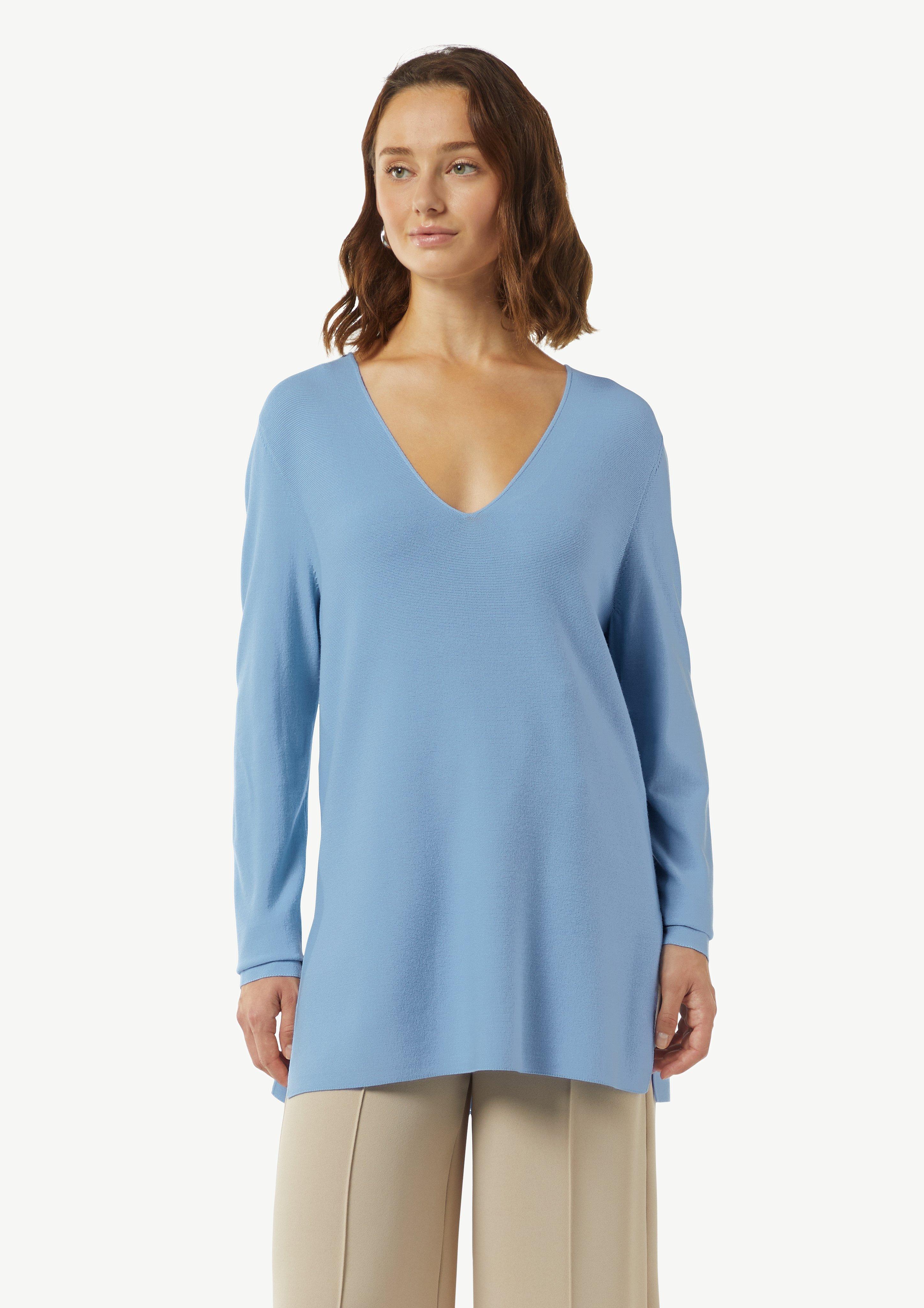 Feinstrickpullover mit seitlich geschlitztem Saum - hellblau