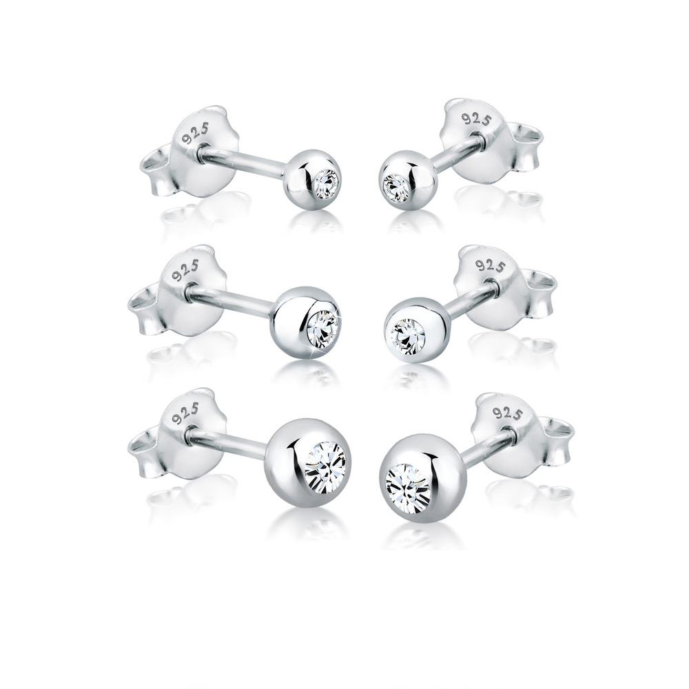 Elli Elli Boucles d'Oreilles Set de Cristal Clous d'Oreilles Femme  (925/1000) Argent Boucles d'oreilles