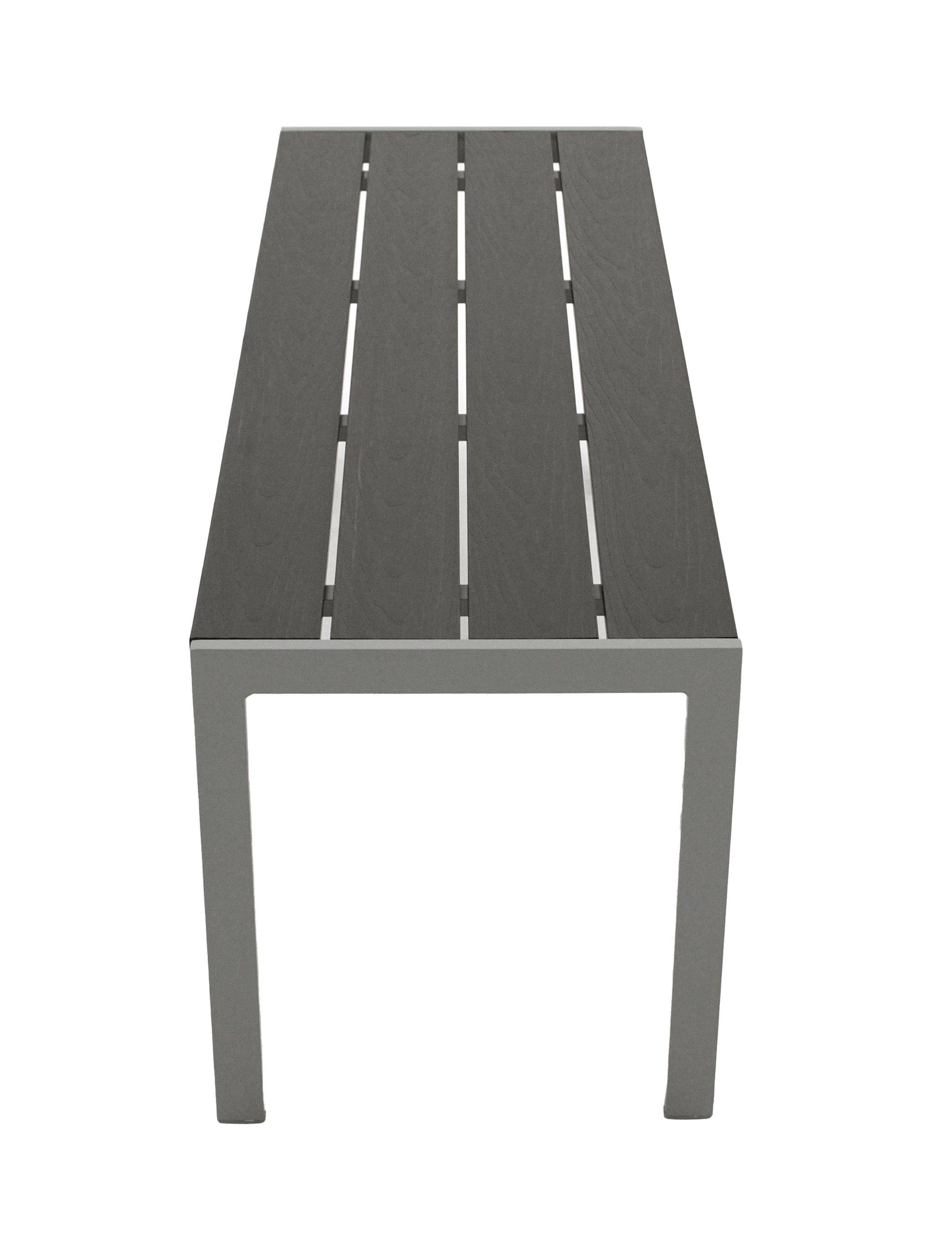 DEGAMO Gartenbank SORANO ohne Rückenlehne, 2-sitzer 120cm, Alu silbergrau + Kunstholz grau, wetterfest