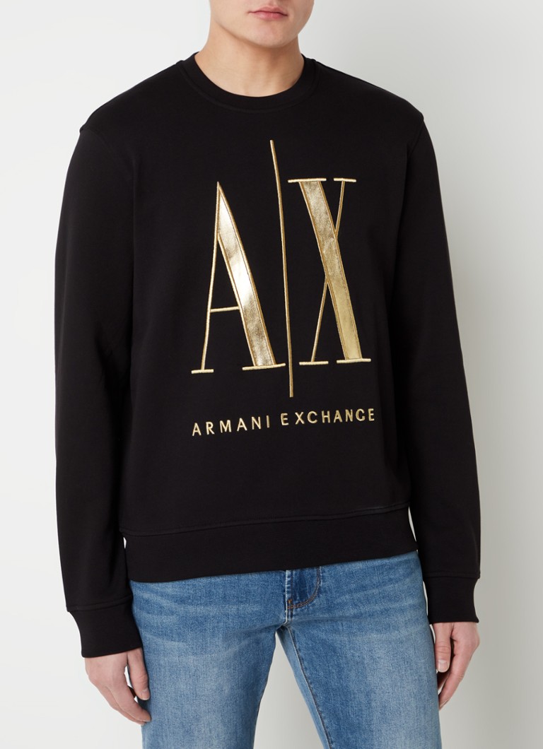 Pulover cu guler rotund Armani Exchange și logo brodat