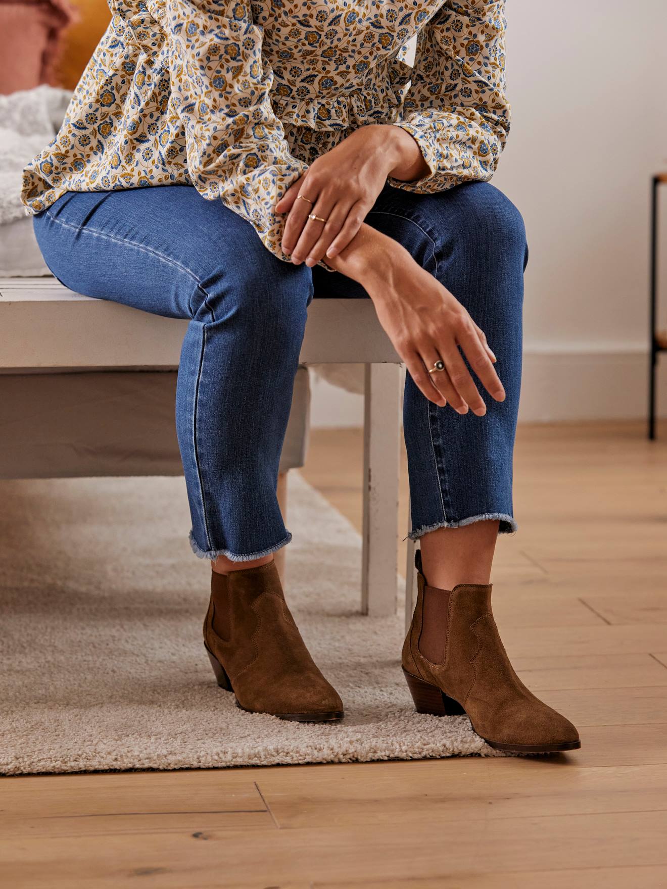 Vertbaudet Gerade Umstands-Jeans, Schrittlänge 68 cm - blau