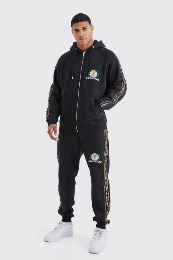 Man Gold Hoodie-Trainingsanzug mit Reißverschluss
