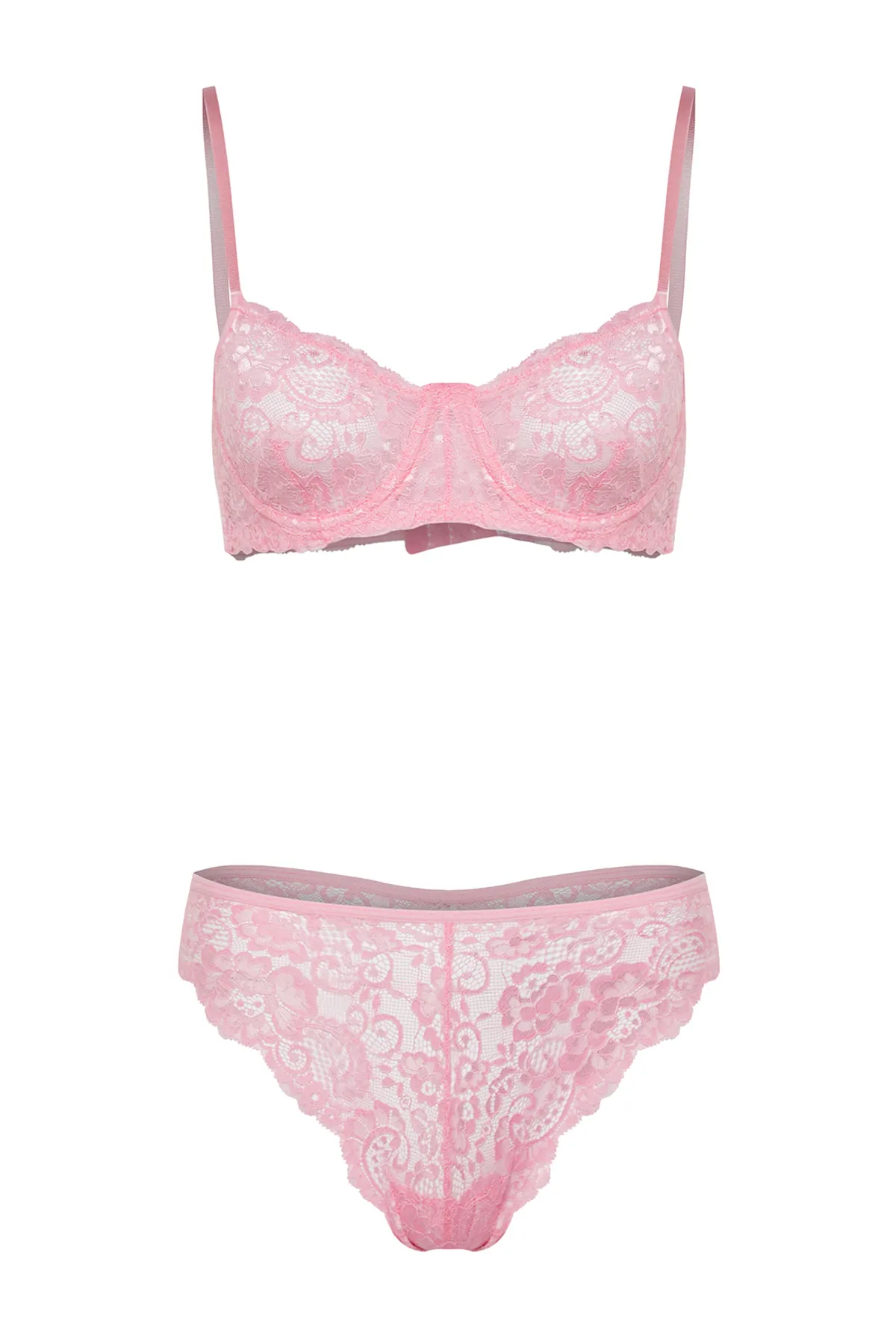Trendyol Collection  Rosa Dessous-Set aus Strick mit Spitzenträgern und ohne Kappe THMAW22AU0237