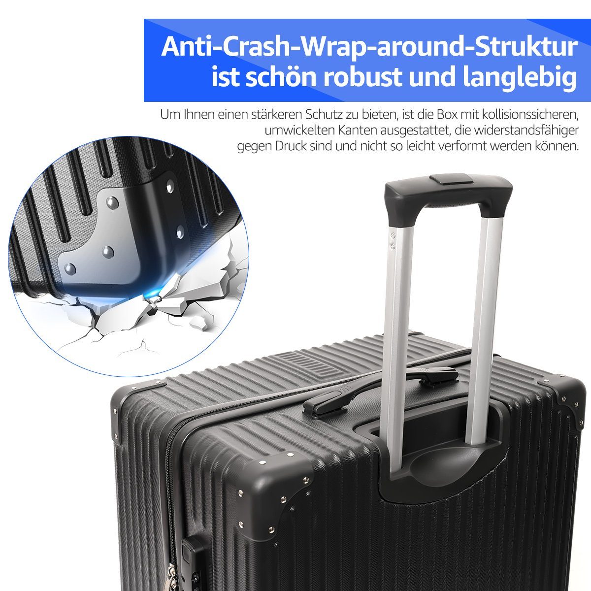MULISOFT Kofferset, 4 Rollen, (3 tlg., Hartschale Trolleyset), Koffer Set M L XL, 4 Rollen Reisekoffer, mit Zahlenschloss