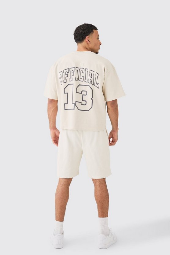 Kastiges geripptes Sweatshirt mit V-Ausschnitt und halben Ärmeln