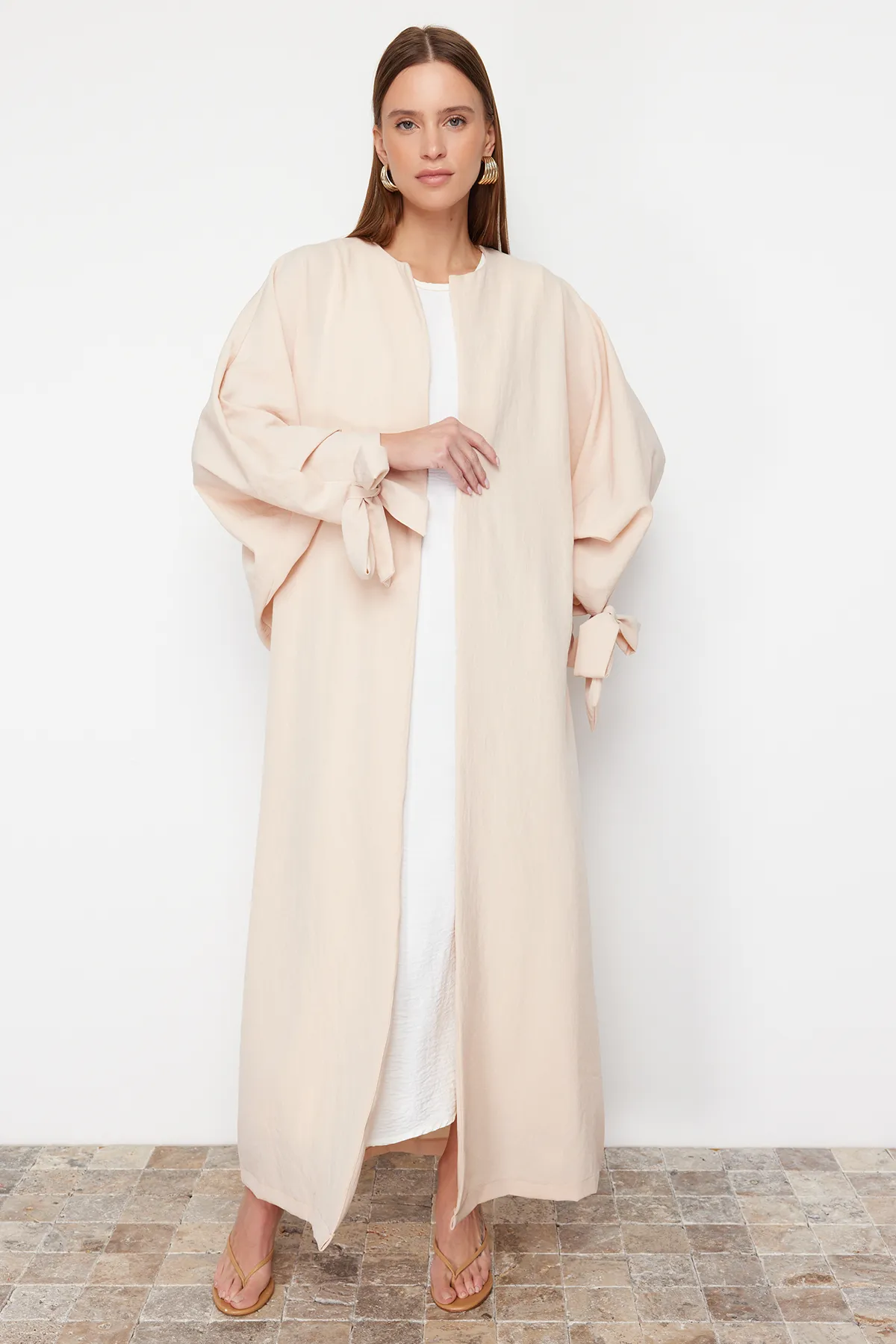Trendyol Modest  Stein Bequeme Passform Gewebte Aerobin Lange Kappe & Ferace & Abaya TCTSS24KK00005