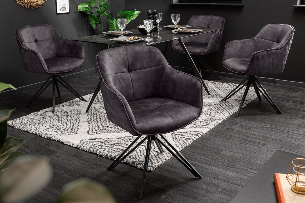 riess-ambiente Polsterstuhl EUPHORIA dunkelgrau / schwarz (Einzelartikel, 1 St), Esszimmer · Samt · Metall · mit Armlehne · 180° drehbar · Retro