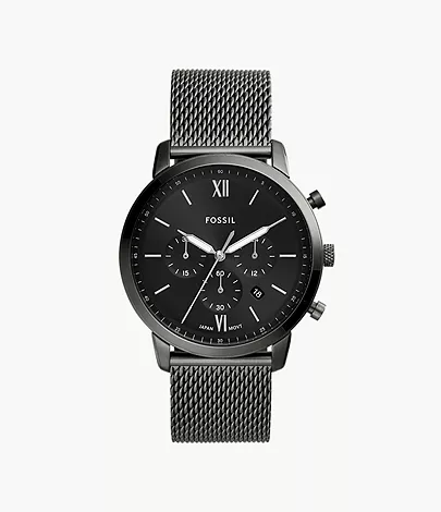 Fossil Herrenuhr Neutra - Chronograph - Milanaise - Dunkelgrau