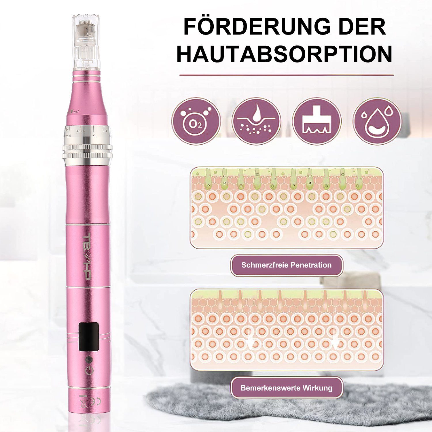 LETGOSPT Mikrodermabrasionsgerät Profi Dermapen, Elektrische Microneedling Pen 0mm-2.5mm, Mit 7 Stufen, für Gesicht Hautverjüngung(Inkl.12 köpfe Patronen)