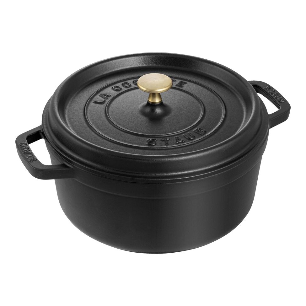 Cocotte 24 cm, rund, Schwarz, Gusseisen