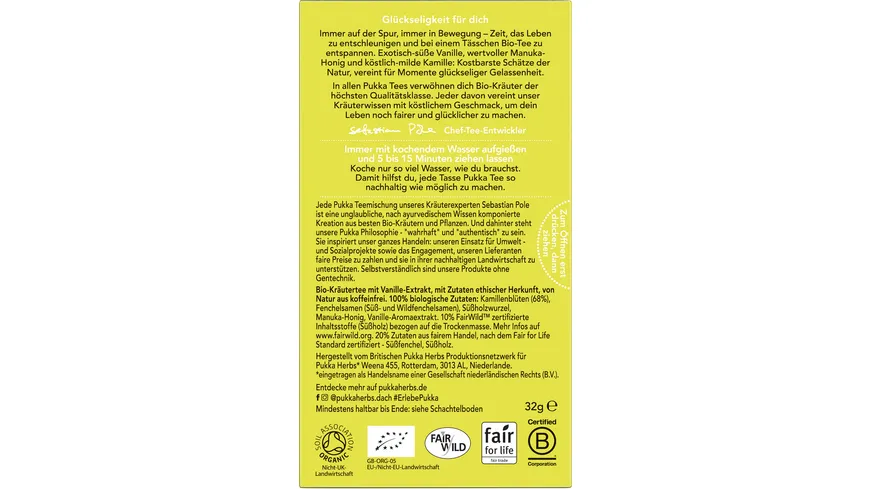pukka kamille, vanille & manuka-honig Bio-Kräutetee 32 g