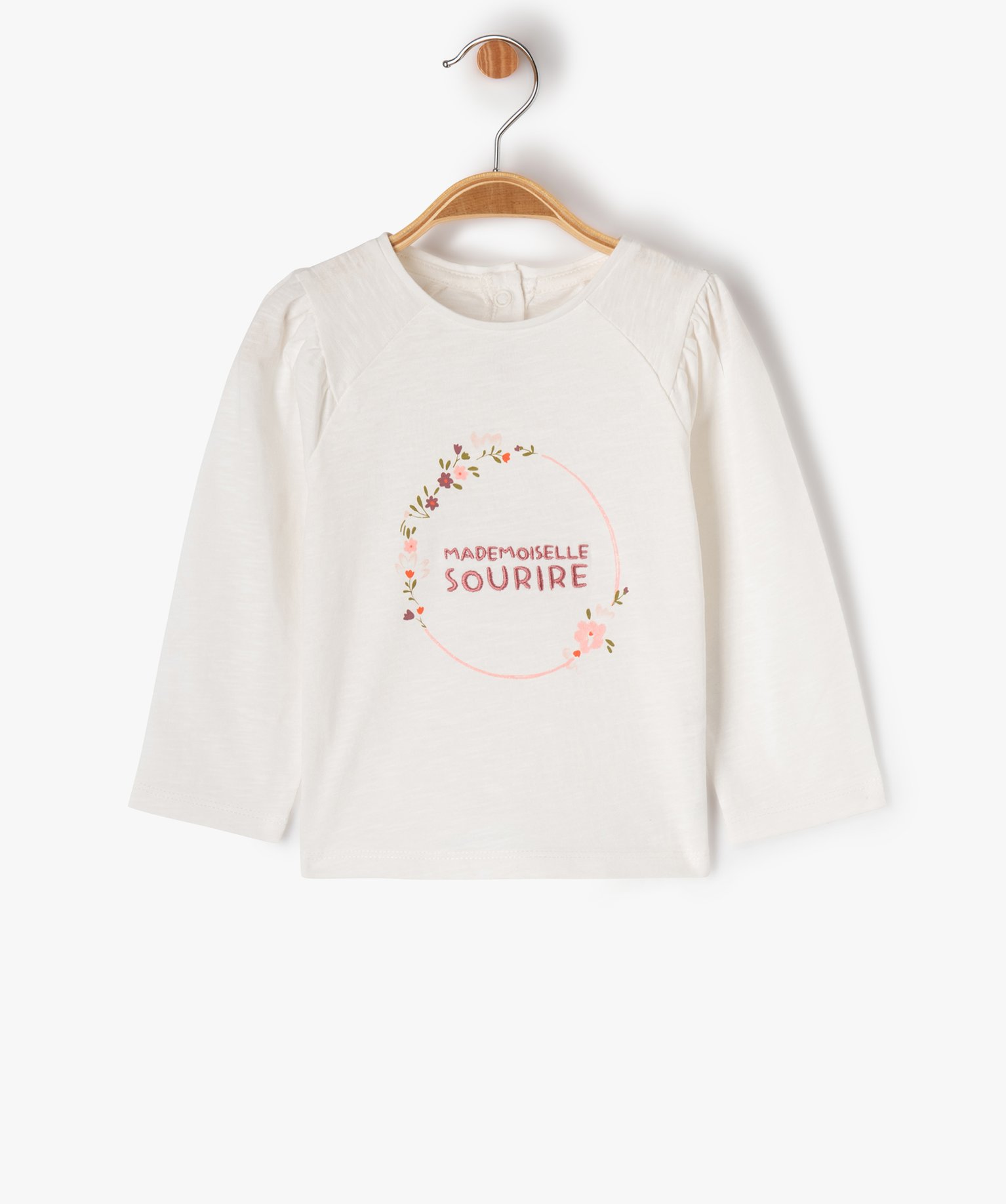 Tee-shirt manches longues fantaisie brodé bébé fille ecru | GEMO
