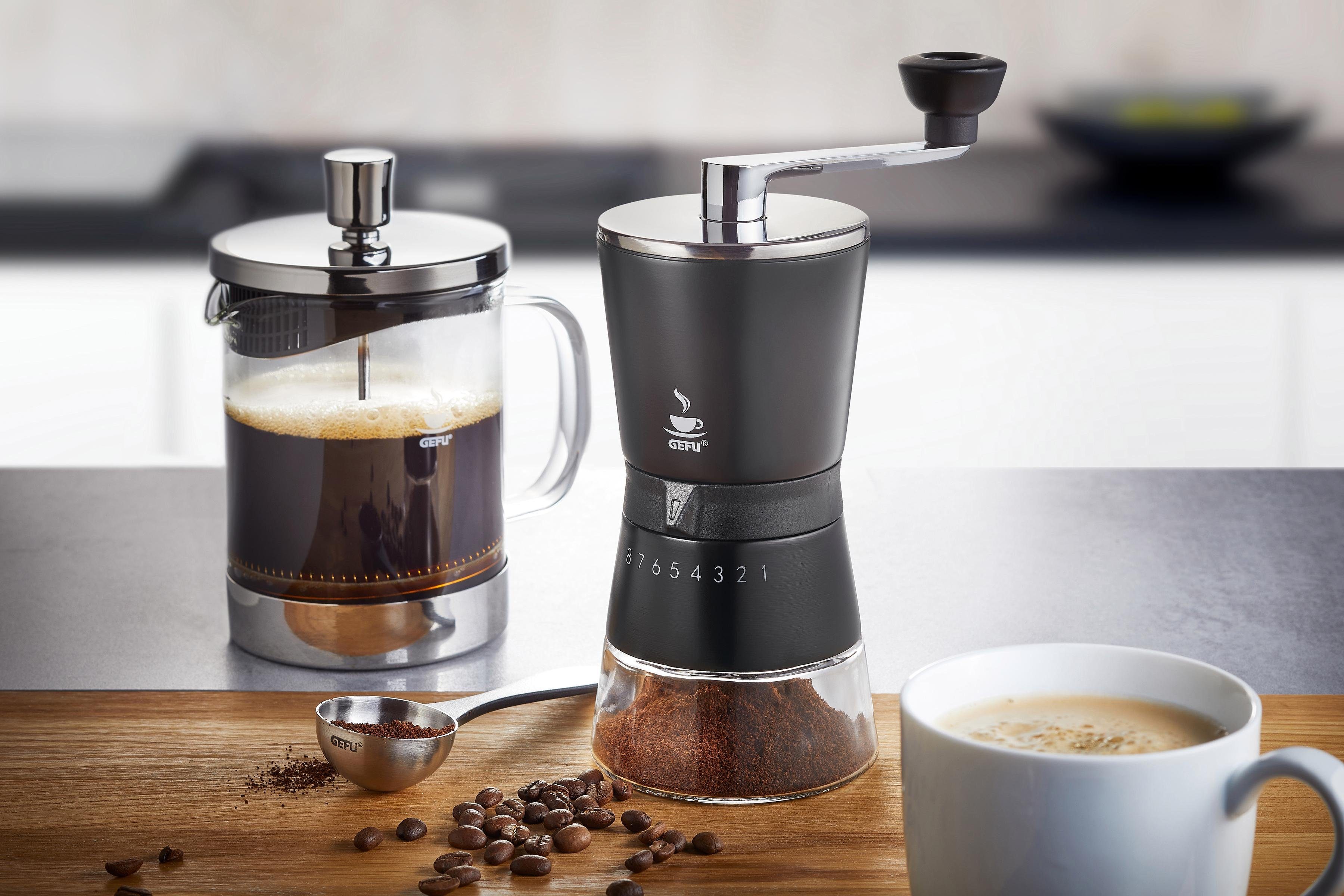 GEFU Kaffeemühle Santiago, Kegelmahlwerk, 8 Stufen Mahlwerk