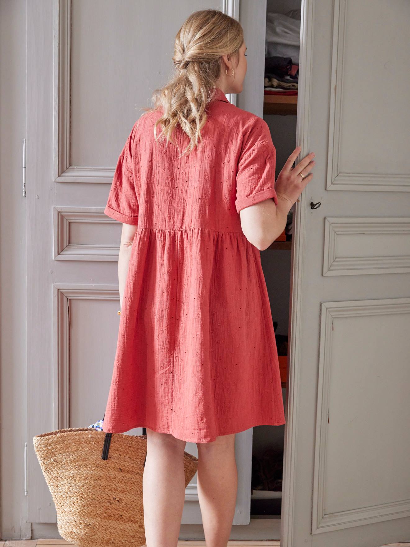 Vertbaudet Hemdblusenkleid für Schwangerschaft und Stillzeit - ziegel