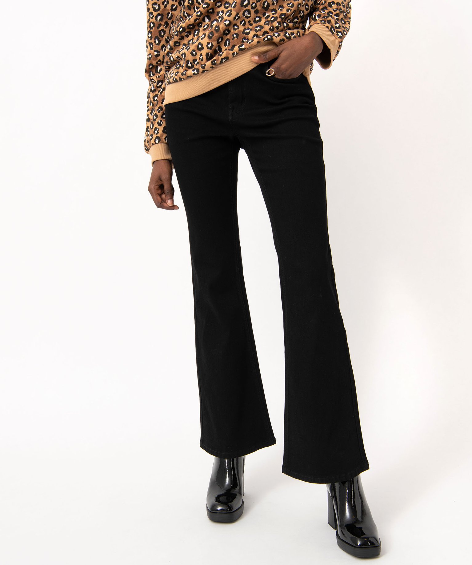 Jean Bootcut taille haute effet push-up femme noir | GEMO