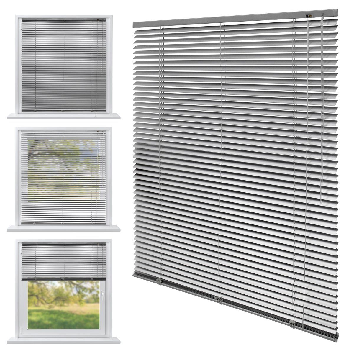 Jalousie Aluminium Fensterjalousie Jalousette Rollo, ECD Germany, Universalhalter, Silber 140x175cm Aluminiumlamellen Sicht-Licht-Blendschutz