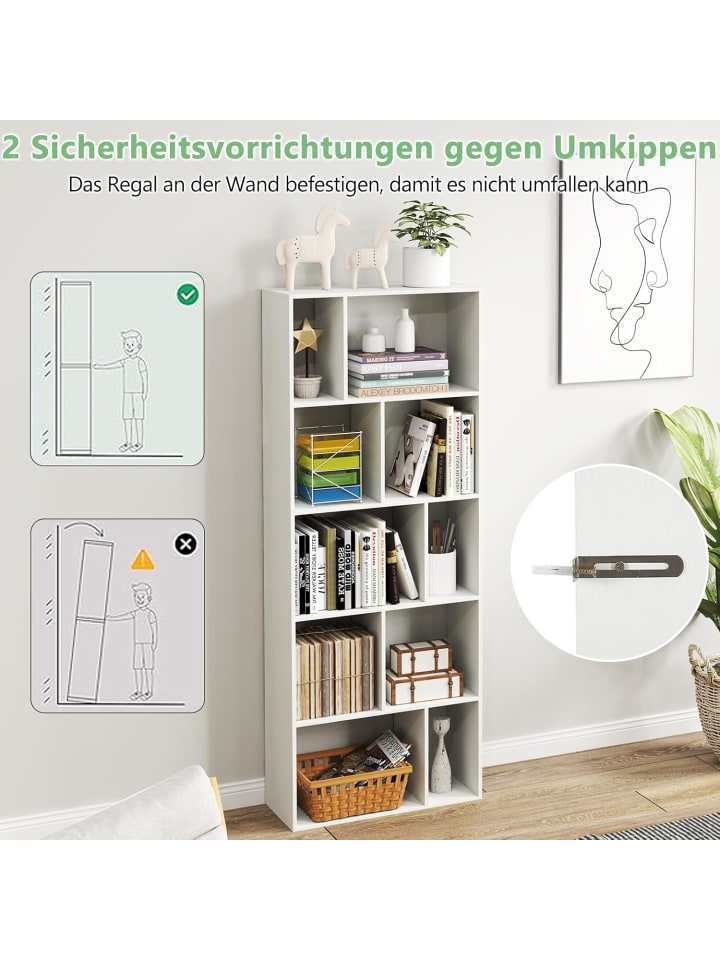 COSTWAY Bücherregal 5 Ebenen 60 x 25 x 160 cm in Weiß günstig kaufen onesize