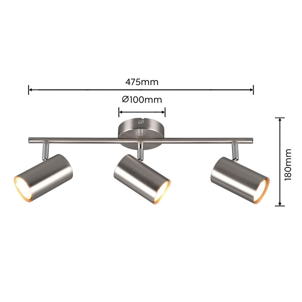Deckenstrahler Robert, 3er-Spot, nickel matt/chrom