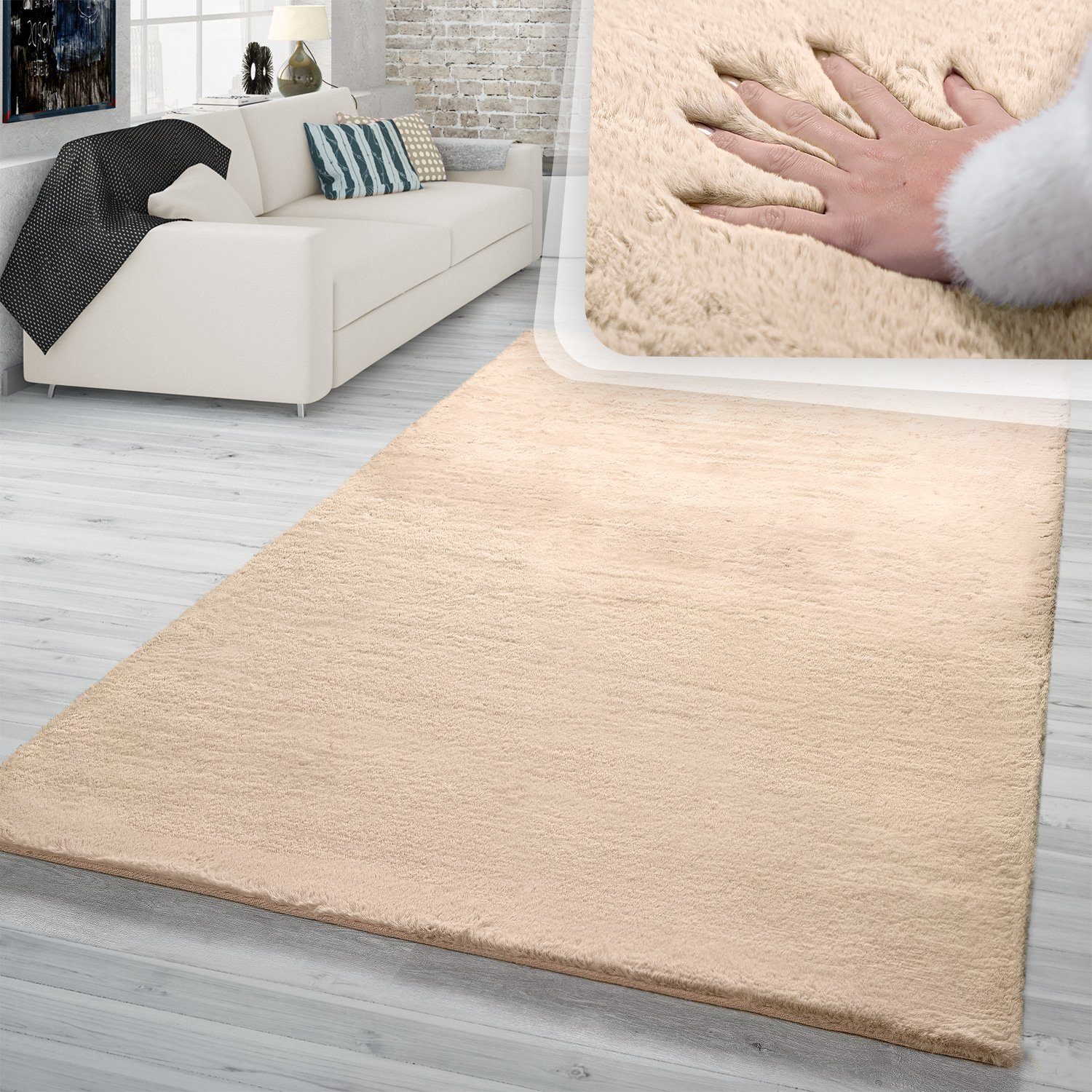 Fellteppich Hochflor Teppich Schlafzimmer Shaggy Kunstfell Flauschig, TT Home, rechteckig, Höhe: 26 mm